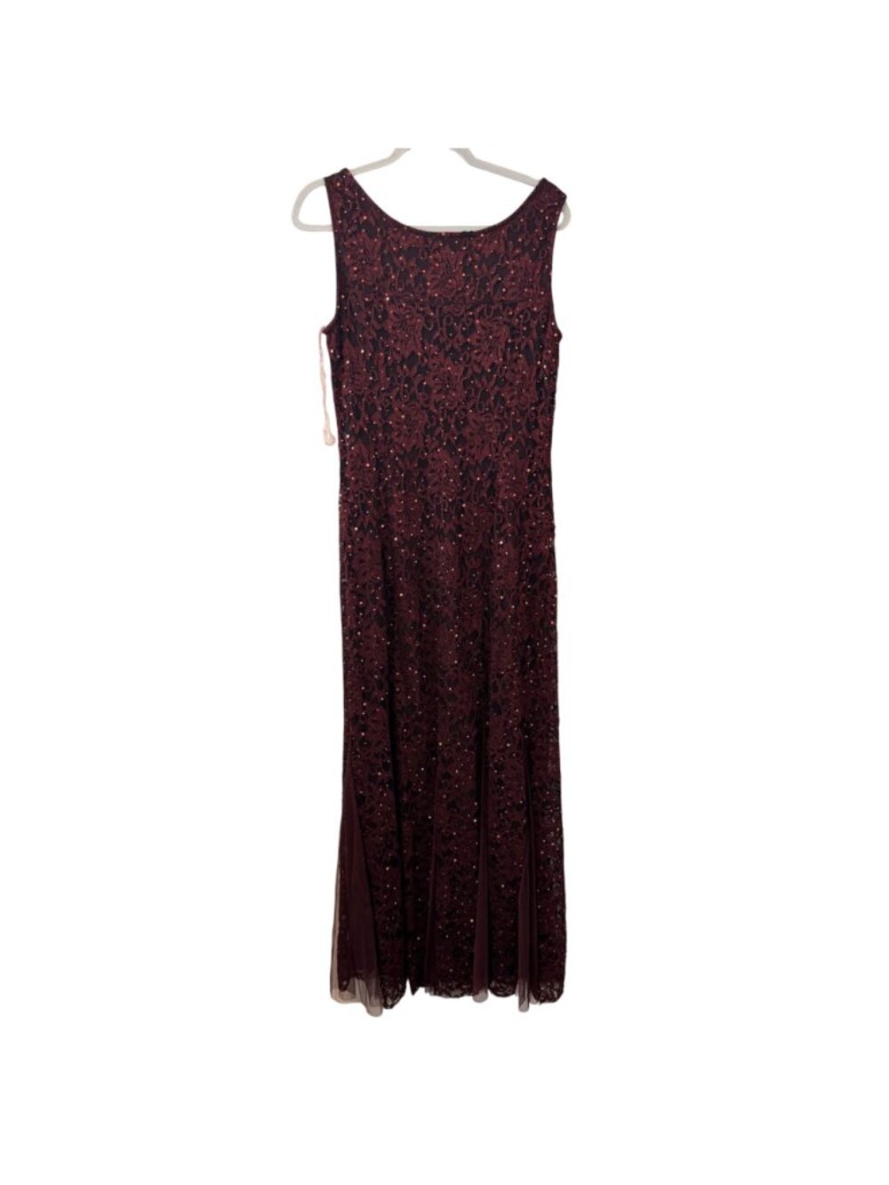 Candalite Burgundy Lace Formal Gown Sequins/ Matching Bolero Jacket Size L Set - Picture 9 of 12